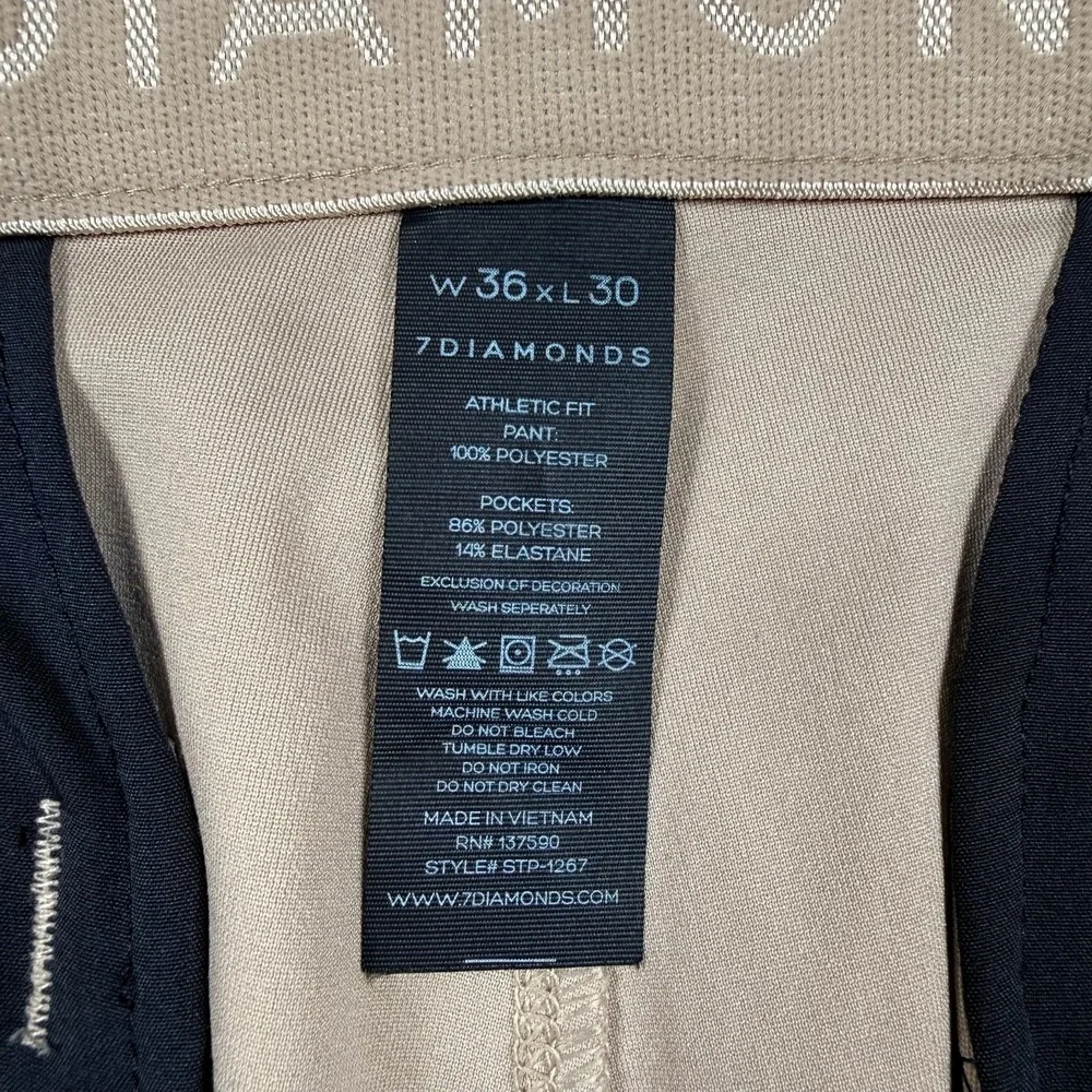 7 Diamonds 7 Pocket Chino Athletic Fit Pants Men's 36x30 Tan Stretch Golf Travel